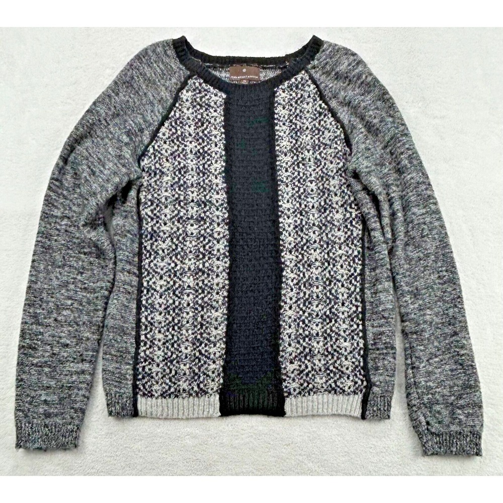 Fenn Wright Manson Sweater Women XL Black Gray White Fair Isle Geo Wool Blend